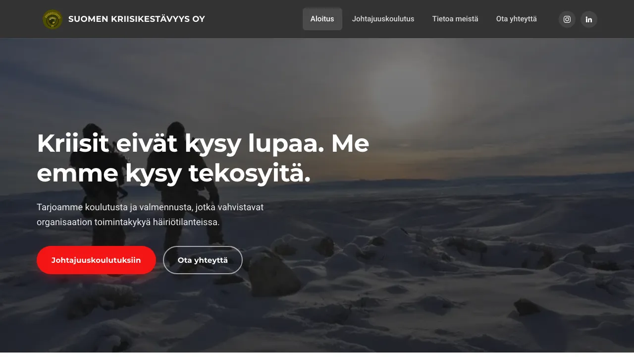 Kuvakaappaus Suomen Kriisikestävyys Oy:n verkkosivustosta.