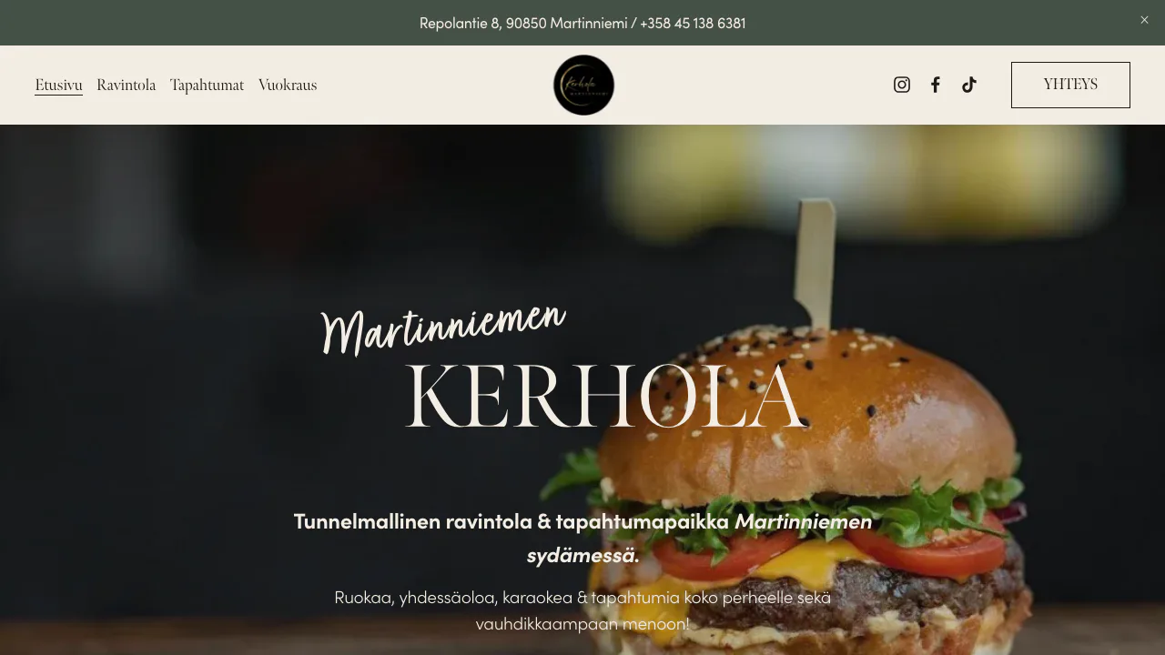 Kuvakaappaus Martinniemen Kerholan verkkosivustosta.