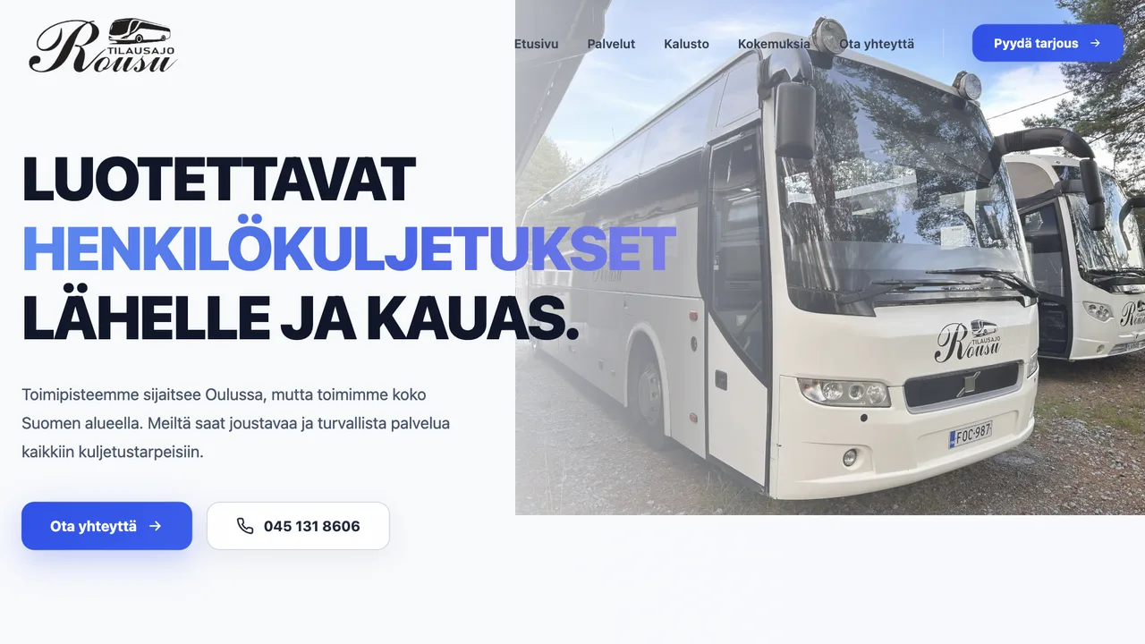 Kuvakaappaus Tilausajo Rousu -sivuston etusivusta.