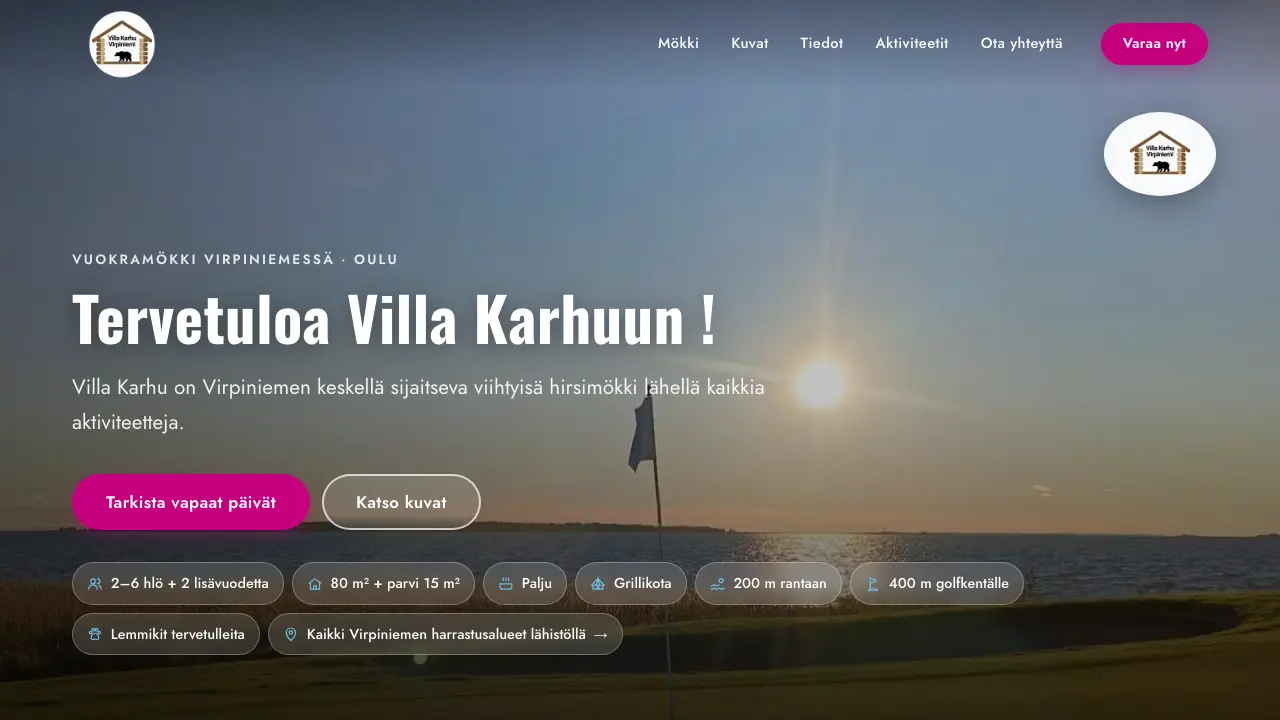 Kuvakaappaus Villa Karhun verkkosivustosta.